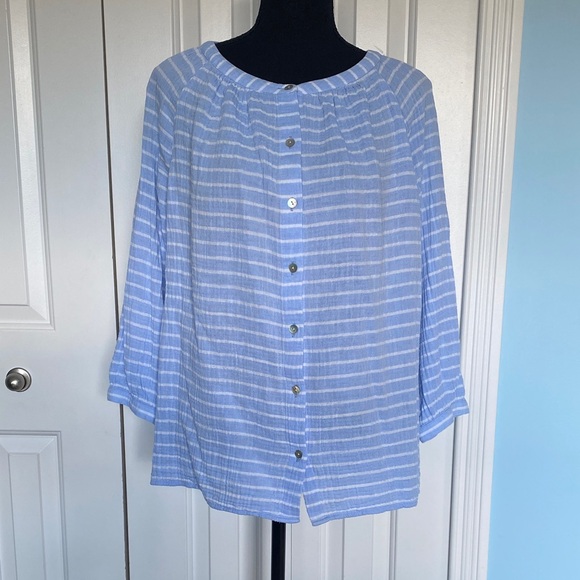 J. Jill Tops - J.Jill Medium 100% Cotton Light Blue And White Striped Button-Up Shirt